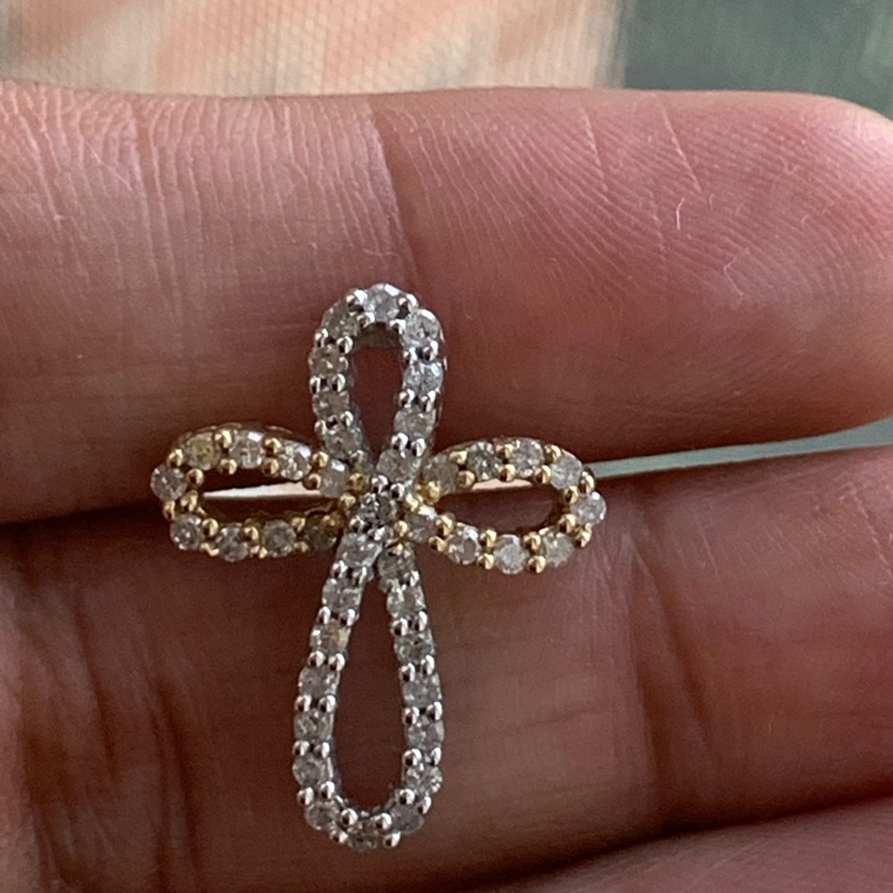 10k Gold Two Toned Diamond Pendant Slide - Picture 8 of 9